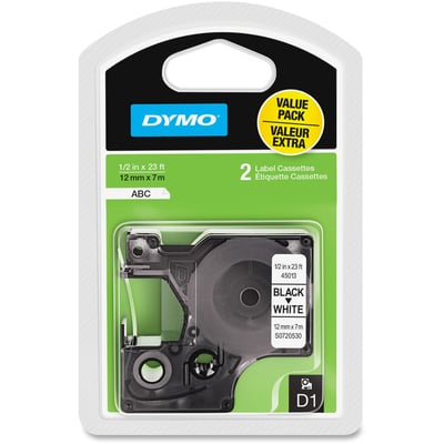 DYMO LABELMANAGER D1 BLACK PRINT/ WHITE TAPE, 1/2 X 23 - 2 PACK (45013)- 0.5IN