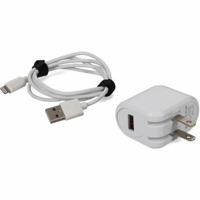 AddOn 1m USB A 2.0 Male to Lightning Male White Cable with 5V 2.4A Wall Plug