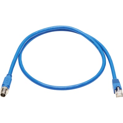 Eaton Tripp Lite Series M12 X-Code Cat6a 10G F/UTP CMR-LP Shielded Ethernet Cable (M12 M/RJ45 M), IP68, PoE, Blue, 1 m (3.3 ft.)