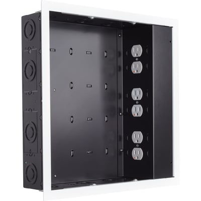 Chief Proximity In-Wall Storage Box - With 6 Receptacle Filter & Surge - Black