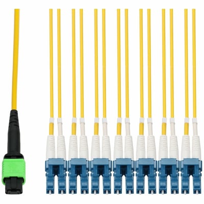 AddOn 20m MPO (Female) to 6xLC (Male) 12-Strand Yellow OS2 Duplex OFNR (Riser-Rated) Fiber Fanout Cable