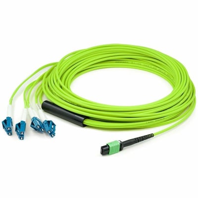 AddOn 15m MPO/UPC to 4xLC/UPC Duplex Lime Green OM5 OFNR (Riser-Rated) 12-Strand Fiber Fanout Cable