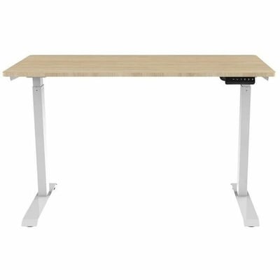 SIT-STAND DESK W/ WOOD TOP (WHITE BASE; NATURAL TOP)