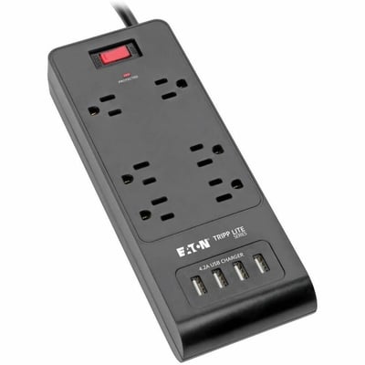 Tripp Lite by Eaton 6-Outlet Surge Protector with 4 USB Ports (4.2A Shared) - 6 ft. (1.83 m) Cord 900 Joules Black