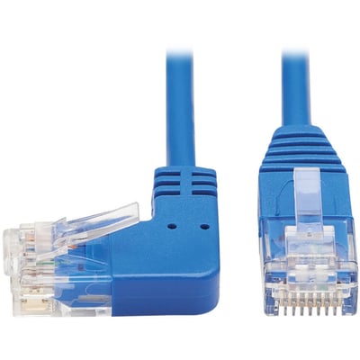 Eaton Tripp Lite Series Left-Angle Cat6 Gigabit Molded Slim UTP Ethernet Cable (RJ45 Left-Angle M to RJ45 M), Blue, 10 ft. (3.05 m)