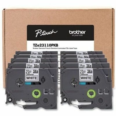 Brother P-Touch Label Maker Tape, Black/White, Pack Of 10 Rolls