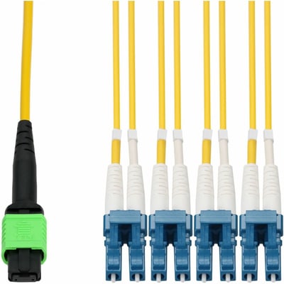 AddOn 15m MPO (Female) to 8xLC (Male) 8-Strand Yellow OS2 OFNR (Riser-Rated) Fiber Fanout Cable