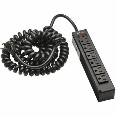 Tripp Lite by Eaton Safe-IT 6-Outlet Surge Protector - 10 ft. Spiral Cord, 5-15P Plug, 300 Joules, Antimicrobial Protection, Black