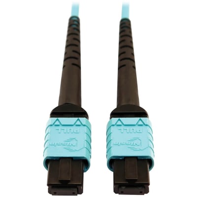 Eaton Tripp Lite Series 400G Multimode 50/125 OM4 Plenum-Rated Fiber Optic Cable, 24F MTP/MPO-PC (F/F), Aqua, 10 m