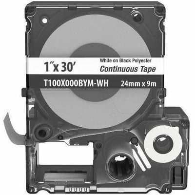 Panduit MP Cassette, Continuous Tape, Polyester, 1.00" W x 30' L, White on Black