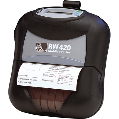 Zebra RW 420 Direct Thermal Printer - Monochrome - Portable - Label Print - USB - Serial - Wireless LAN - Battery Included