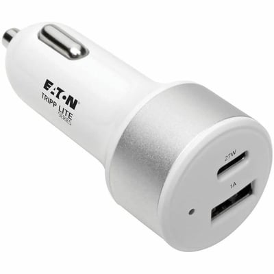 Tripp Lite by Eaton Dual-Port USB Car Charger with PD Charging - USB Type C (27W) & USB Type A (5V 1A/5W) UL 2089