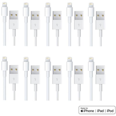 4XEM 10 Pack of 3FT 8-Pin Lightning To USB Cable For iPhone/iPod/iPad (White) - MFi Certified