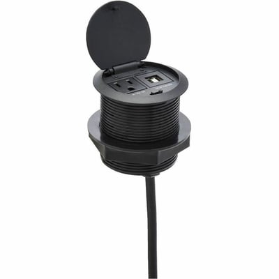 Tripp Lite by Eaton Protect It! In-Desktop Power Grommet - NEMA 5-15P 2x USB-A Charging Surge Protection 10 ft. Cord Antimicrobial Black