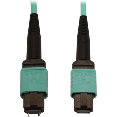 Tripp Lite by Eaton 40/100/400G Multimode 50/125 OM3 Fiber Optic Cable (12F MTP/MPO-PC M/F) LSZH Aqua 5 m (16.4 ft.)