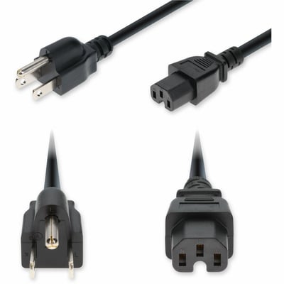 AddOn 2ft NEMA 5-15P Male to C15 Female Standard Commercial 14 AWG 125V at 15A PVC SJT (Service Junior Thermoplastic) Black Power Cable