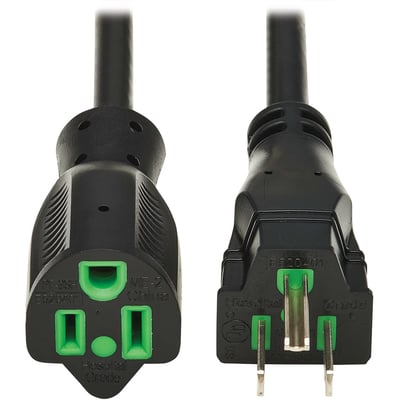 Eaton Tripp Lite Series Safe-IT Antibacterial Hospital-Grade Extension Cord, 5-15P to 5-15R - Green Dot, 13A, 125V, 16 AWG, Black, 10 ft. (3 m)