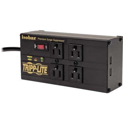 Tripp Lite by Eaton Isobar 4-Outlet Surge Protector 8 ft. (2.43 m) Cord Right-Angle Plug 3330 Joules 2 USB Ports Metal Housing
