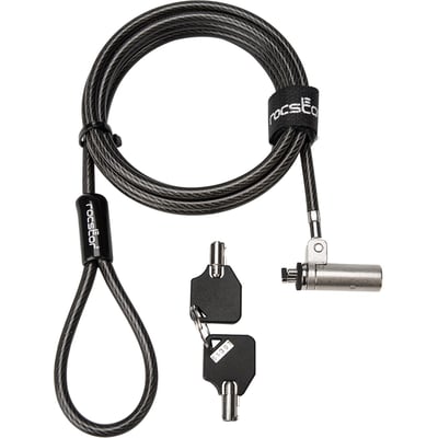 Rocbolt R20 Slim Security Cable with Key Lock and (2) Keys - 10mm Lock Head for Thinnest Laptop, Ultrabook Devices - Galvanized Steel, Nickel, Zinc Alloy - 6 ft - Compatible with K65042L & K64434W - TAA COMPLIANT - FOR THINNEST LA