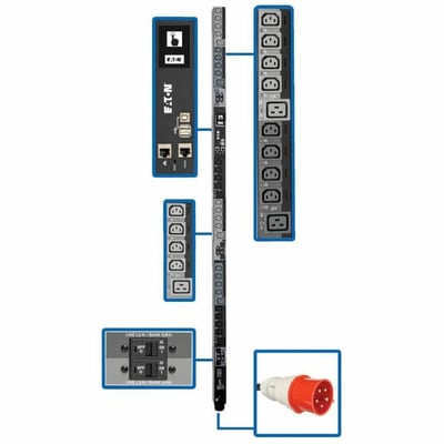 Tripp Lite by Eaton PDU 23kW 220-240V 3PH Switched PDU - LX Interface Gigabit 30 Outlets IEC 309 32A Red 380-415V Input LCD 1.8 m Cord 0U 1.8 m Height TAA