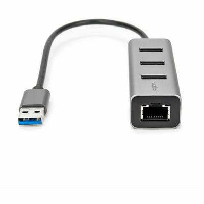 Rocstor Premium 3 Port Portable USB 3.0 Hub with Gigabit Ethernet 10/100/1000- External Portable 3 Port USB Hub with GbE Adapter - Built-In Cable - USB - 3 USB Port(s) - 1 Network (RJ-45) Port(s) - Black - PC, Mac USB 3 HUB & NETW