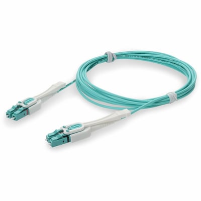 AddOn 7m LC to LC Aqua OM4 Duplex Uniboot OFNR (Riser-Rated) Fiber Patch Cable with Push/Pull Tabs