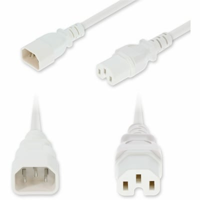 AddOn 3ft C14 Male to C15 Female High-Temperature 14 AWG 250V at 15A PVC SJT (Service Junior Thermoplastic) White Power Cable