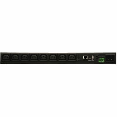 Tripp Lite by Eaton PDU 3.7kW Single-Phase 208/230V Monitored PDU - LX Platform 8 C13 Outlets C20 Input with L6-20P Adapter 2.4m Cord 1U Rack-Mount