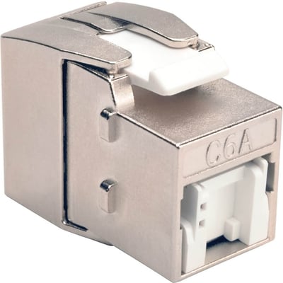 Tripp Lite by Eaton Toolless Shielded Cat6a Keystone Jack PoE/PoE+ Compliant Shuttered - Silver TAA