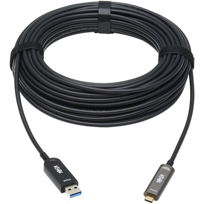Tripp Lite by Eaton USB-A to USB-C AOC Cable (M/M) - USB 3.2 Gen 2 (10Gbps) Plenum-Rated Fiber Active Optical - Data Only Black 15 m (49 ft.)