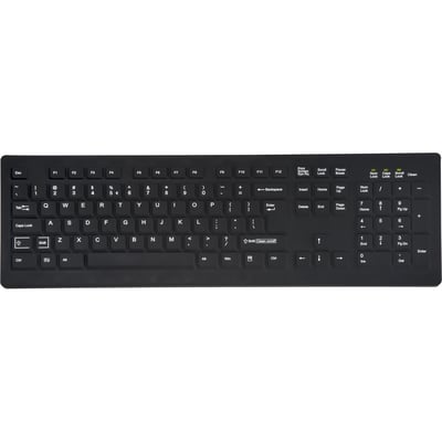 CLEANABLE SEALED BLACK KEYBOARD; 104 KEY WITHSTANDS HOSPITAL GRADE CLEANERS AND