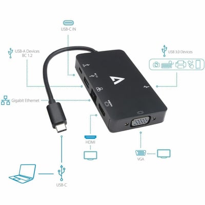 V7 V7UC-U3CRJ45HDVG-BLK Docking Station