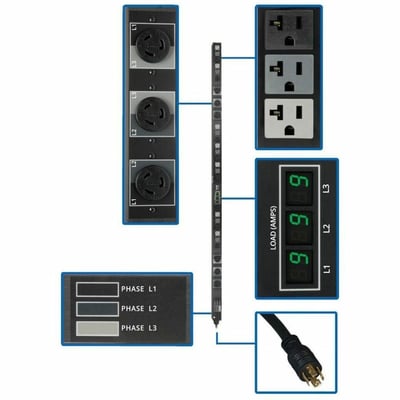 Tripp Lite by Eaton PDU 5.7kW 3-Phase Local Metered PDU 208/120V Outlets (21 5-15/20R 6 L6-20R) L21-20P 6 ft. (1.83 m) Cord 0U Vertical TAA