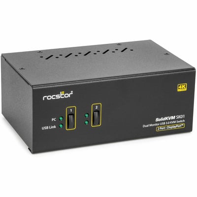 ROCSTOR KVM SK01 2-PORT 4K DUAL VIEW USB 3.0 HUB/AUDIO TAA