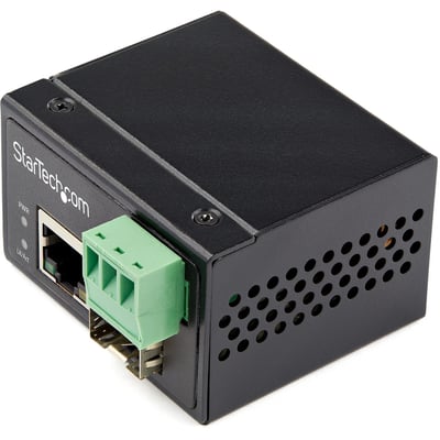 StarTech.com Industrial Fiber to Ethernet Media Converter - 100Mbps SFP to RJ45/CAT6 SM/MM - Fiber to Copper Network - IP-30 12V Input