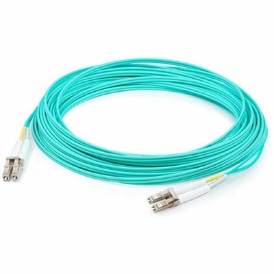 AddOn 50m LC to LC Aqua OM4 Duplex Armored OFNP (Plenum-Rated) Fiber Patch Cable