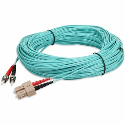 AddOn 30m ST to SC Aqua OM4 Duplex OFNR (Riser-Rated) Fiber Patch Cable