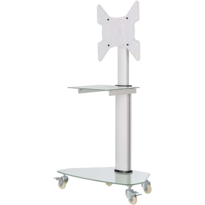 Eaton Tripp Lite Series Premier Rolling TV Cart for 32" to 55" Displays, Frosted Glass Base and Shelf, Locking Casters, White