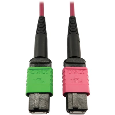 Tripp Lite by Eaton 400G Multimode 50/125 OM4 Plenum Fiber Optic Cable 16F MTP/MPO-APC to MTP/MPO-UPC (F/F) Magenta 5 m