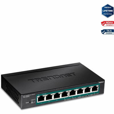 TRENDnet 8-Port Gigabit EdgeSmart PoE+ Switch, 8 x Gigabit PoE+ Ports, 64W PoE Power Budget, Managed PoE+ Switch, Wall Mountable, Desktop Ethernet Switch, Lifetime Protection, Black, TPE-TG82ES