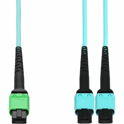 AddOn 3m MPO/APC to 2xMPO/UPC Aqua OM4 OFNR (Riser-Rated) 16-Strand Fiber Fanout Cable