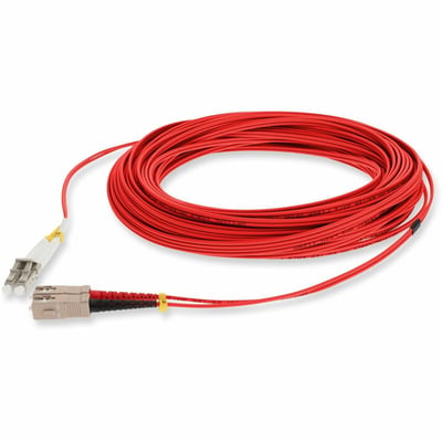AddOn 30m SC to LC Red OM4 Duplex OFNR (Riser-Rated) Fiber Patch Cable