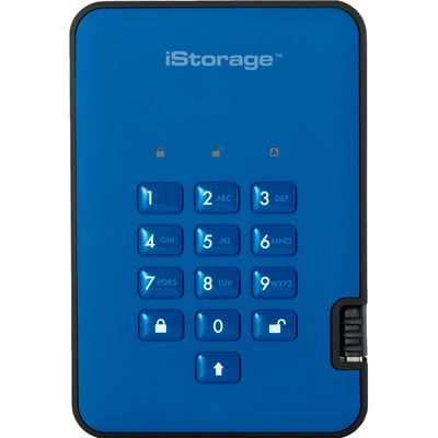 iStorage diskAshur2 SSD 8 TB Secure Portable Solid State Drive | Blue | Incorporated Common Criteria EAL 5+ | PIN protected | AES-XTS 256-bit Full Disk Hardware Encryption | Dust/Water Resistant | TAA Compliant