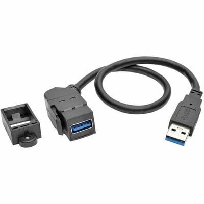 Tripp Lite by Eaton USB 3.0 All-in-One Keystone/Panel Mount Extension Cable (M/F) Angled Connector Black 1 ft. (0.31 m)