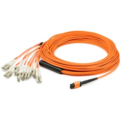 AddOn 20m MPO/UPC to 4xLC/UPC Duplex Orange OM1 OFNR (Riser-Rated) 8-Strand MMF Fiber Fanout Cable