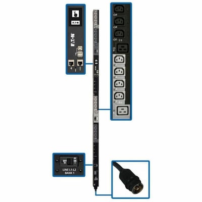 Tripp Lite by Eaton PDU 10kW 200-240V 3PH Switched PDU LX Interface Gigabit 30 Outlets L21-30P Input LCD 1.8 m Cord 0U 1.8 m Height TAA