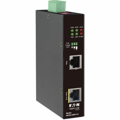 Tripp Lite by Eaton Industrial Gigabit Ethernet PoE injector 60W PoE++ 802.3bt Midspan -40"? to +75"? IP30 housing Dual 24-57VDC DIN rail 1 Port
