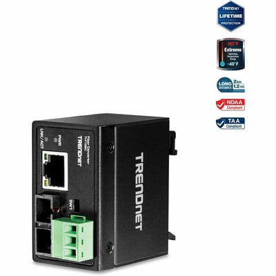 TRENDnet Hardened Industrial 100Base-FX Multi-Mode SC Fiber Converter; (2km; 1.2 Miles); IP40 Rated Housing; TI-F10SC