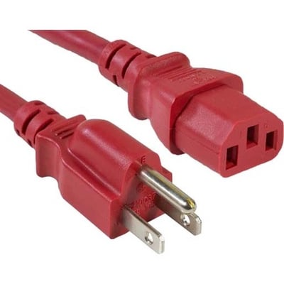 ENET 5-15P to C13 2ft Red External Power Cord / Cable NEMA 5-15P to IEC-320 C13 10A 18AWG 2'