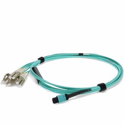 AddOn 5m MPO/UPC to 4xLC/UPC Duplex Aqua OM4 LSZH 8-Strand Fiber Fanout Cable